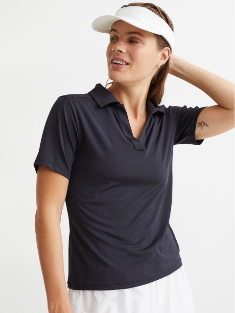 

H&M Women Black Collared Sports Top