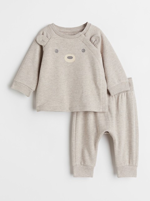 

H&M Girls Beige Solid 2-Piece Cotton Set