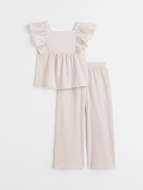 

H&M Girls 2 Piece Top and Trousers Set, Beige