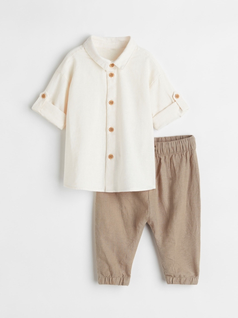 

H&M Boys Beige Solid 2-Piece Linen-Blend Set