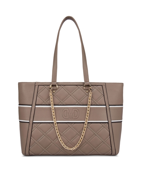 

Da Milano Brown Geometric Checked Leather Shopper Shoulder Bag with Quilted