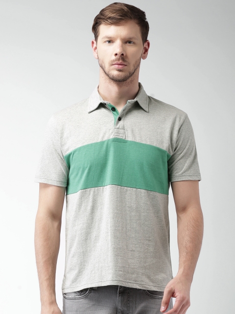 

Aeropostale Men Grey Melange & Green Colourblocked Polo Collar T-shirt