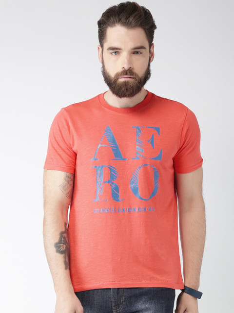 

Aeropostale Men Coral Red Printed Round Neck T-shirt