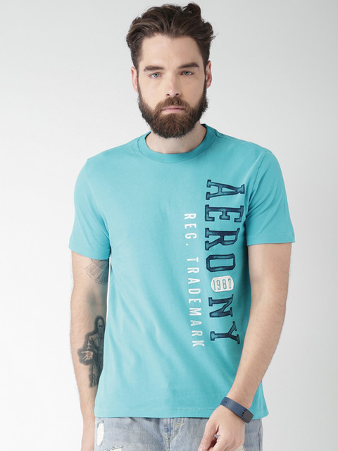 

Aeropostale Men Blue Printed Round Neck T-shirt