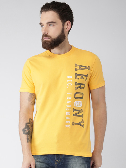 

Aeropostale Men Yellow Printed Round Neck Pure Cotton T-shirt