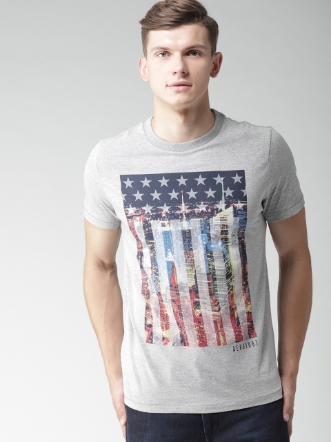 

Aeropostale Men Grey Melange Printed Round Neck T-shirt