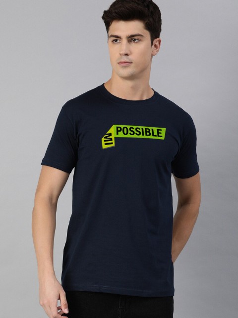 

UNSULLY Men Navy Blue Typography Printed Applique T-shirt