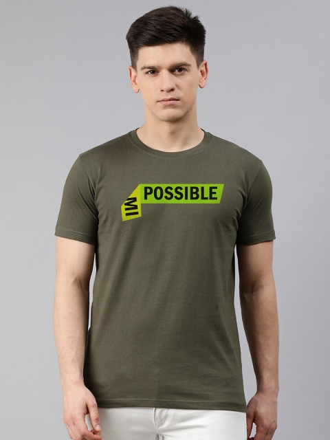 

UNSULLY Men Olive Green Typography Raw Edge T-shirt