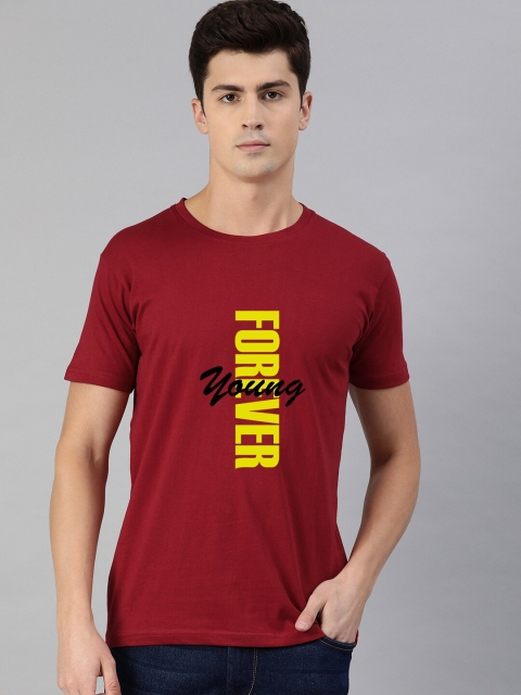 

UNSULLY Men Red Typography Printed Applique T-shirt