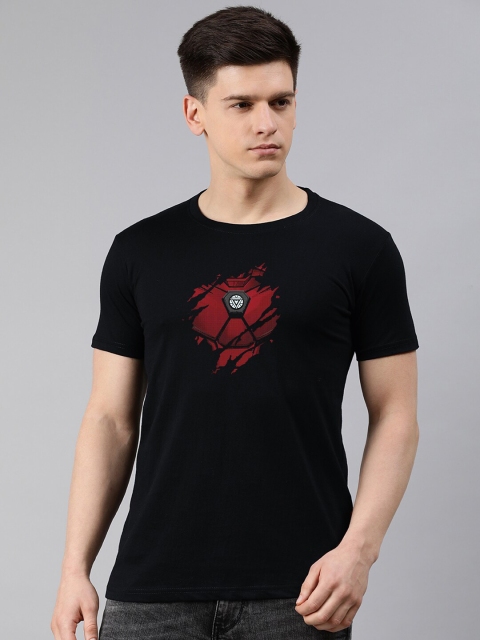 

UNSULLY Men Black Typography Printed Applique T-shirt