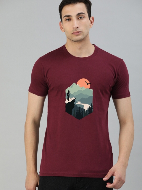

UNSULLY Men Maroon Typography Printed Applique T-shirt