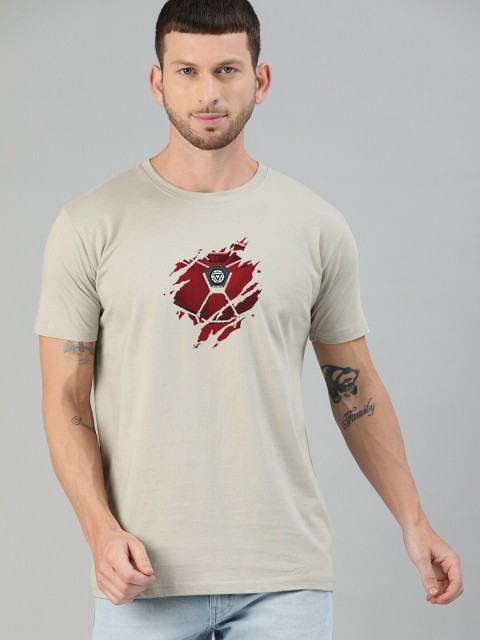 

UNSULLY Men Grey Printed Applique T-shirt