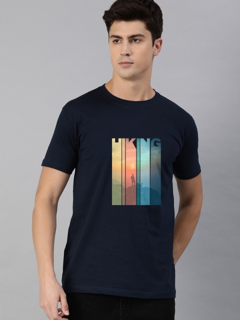 

UNSULLY Men Navy Blue Printed Applique T-shirt