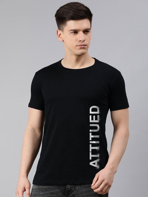 

UNSULLY Men Black Typography Printed Raw Edge T-shirt