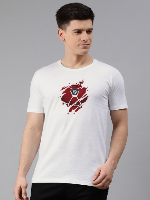 

UNSULLY Men White Typography Printed Applique T-shirt