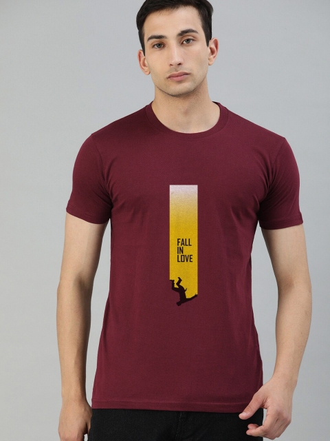 

UNSULLY Men Maroon Typography Printed Applique T-shirt