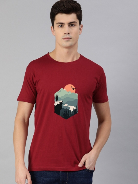 

UNSULLY Men Red Printed Applique T-shirt