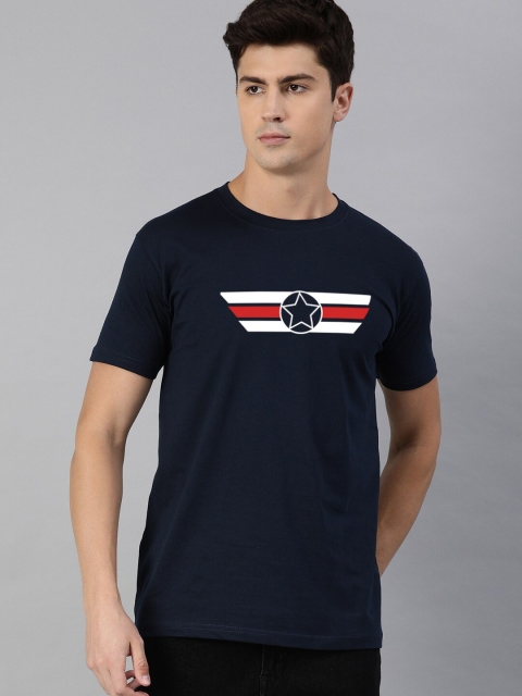 

UNSULLY Men Navy Blue Printed Applique T-shirt