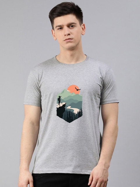 

UNSULLY Men Grey Melange Printed Applique T-shirt
