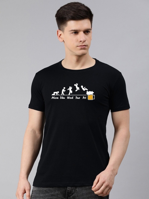 

UNSULLY Men Black Typography Printed Applique T-shirt