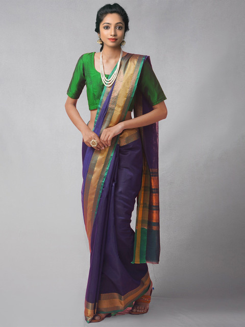 

Unnati Silks Navy Blue & Green Zari Silk Blend Banarasi Saree