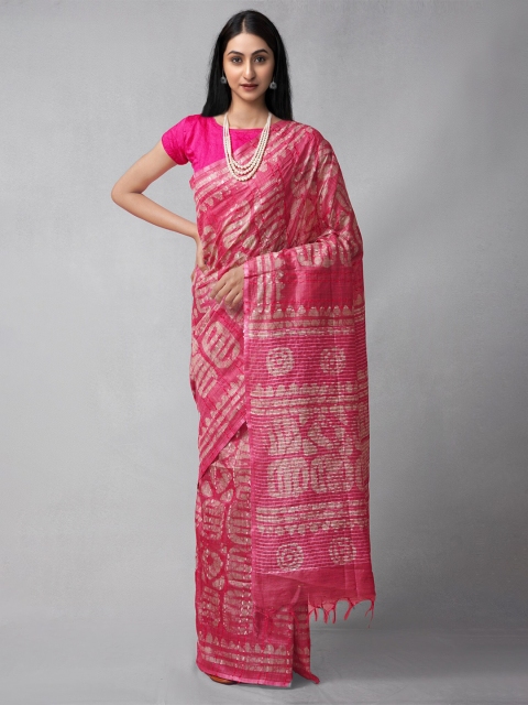

Unnati Silks Pink & White Batik Silk Cotton Jamdani Saree