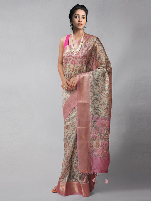 

Unnati Silks Multicoloured & Pink Ethnic Motifs Silk Cotton Chanderi Saree, Multi