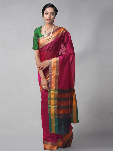 

Unnati Silks Pink & Blue Woven Design Silk Blend Banarasi Saree