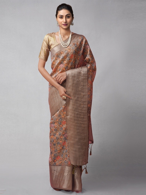 

Unnati Silks Beige & Navy Blue Kalamkari Silk Cotton Maheshwari Saree