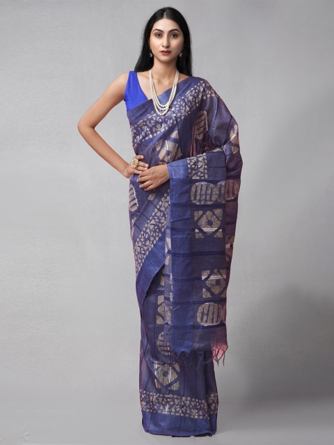 

Unnati Silks Blue & Pink Batik Silk Cotton Jamdani Saree