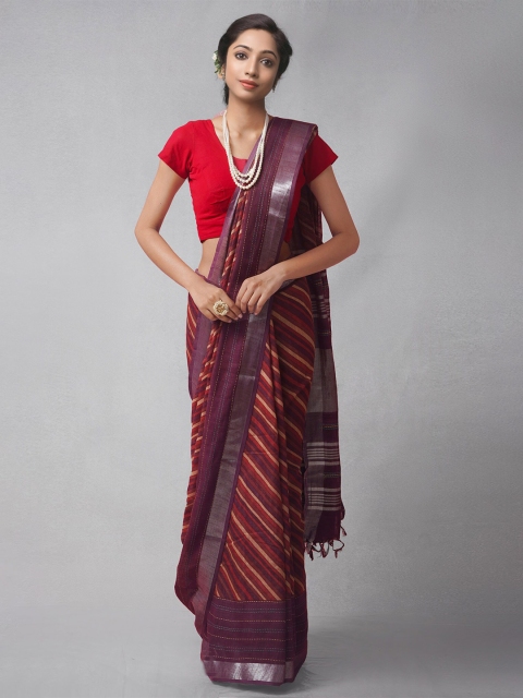 

Unnati Silks Purple & Pink Woven Design Kantha Work Pure Cotton Jamdani Saree