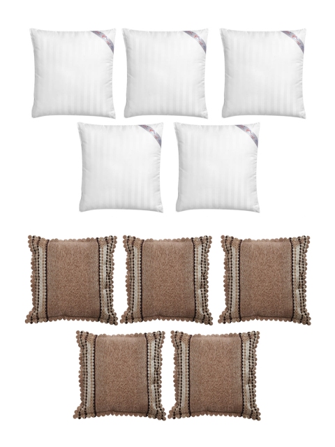

HOSTA HOMES Set of 5 Striped Cushions & 5 Velvet Square Cushion Covers, White