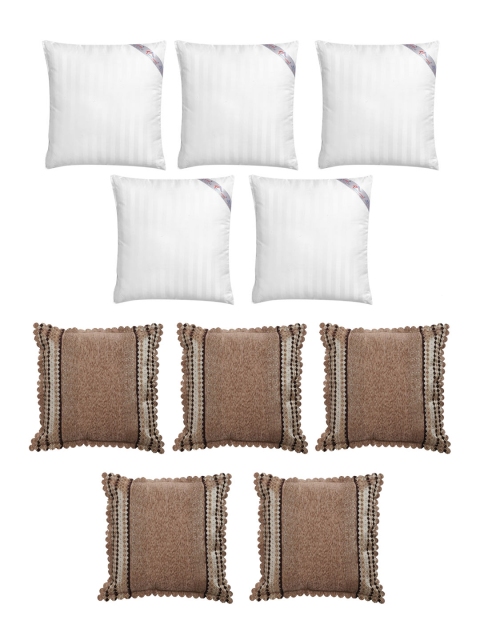 

HOSTA HOMES Set Of 5 Striped Cushions & 5 Velvet Square Cushion Covers, Beige