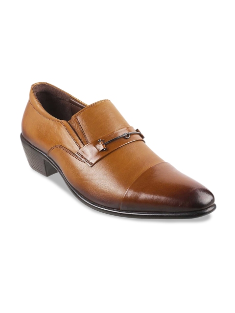 

Mochi Men Tan Brown Solid Leather Formal Slip-Ons