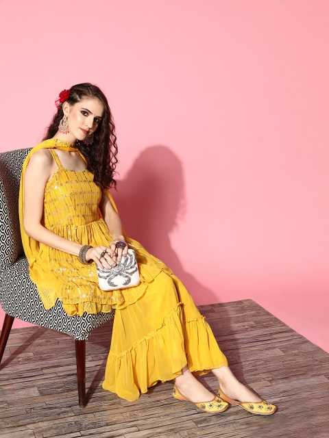 

ZOLA Women Ethnic Motifs Poly Georgette Bling it On Kurta Set, Yellow