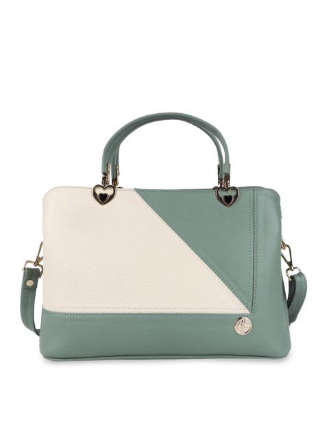 

HAMMONDS FLYCATCHER Green Colourblocked Leather Oversized Structured Satchel with Tasselled