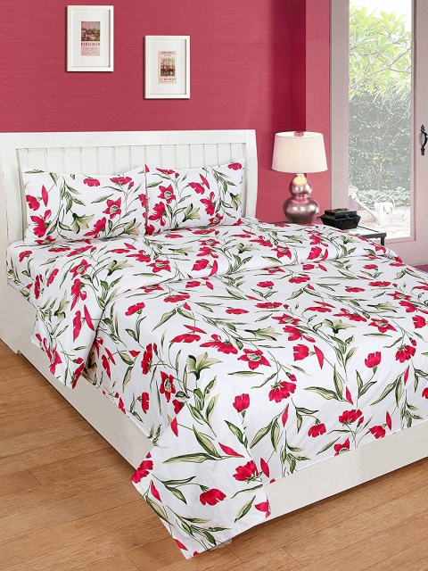 

THE little BIG STORE White & Red Floral 120 TC Queen Bedsheet with 2 Pillow Covers