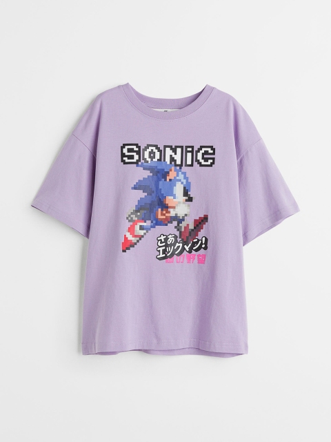 

H&M Boys Purple Boxy Printed Cotton T-shirt