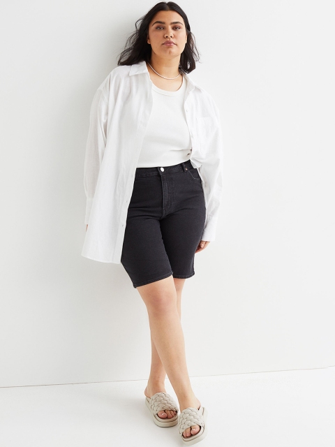 

H&M Women Plus Size Black High Waist Denim Shorts