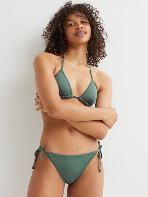 

H&M Women Green Solid Tie Tanga Bikini Bottoms
