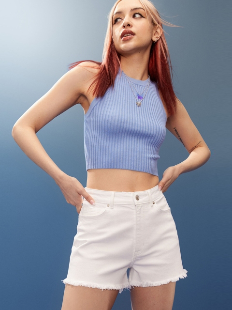 

H&M Women White High Waist Denim Shorts