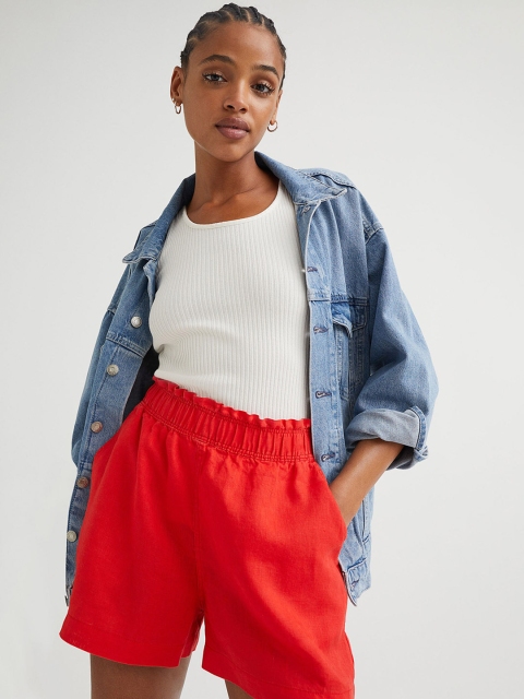 

H&M Women Red Linen Shorts