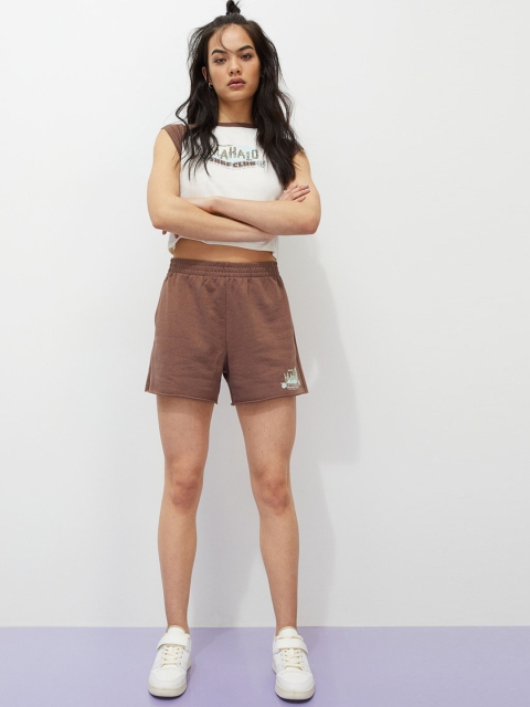 

H&M Women Brown Solid Loose Fit Sweatshorts