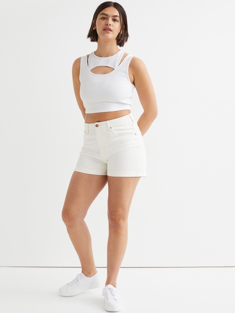 

H&M White Solid Mom Ultra High Denim Shorts