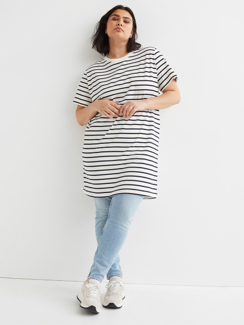 

H&M Women White Plus Size Cotton T-shirt Dress