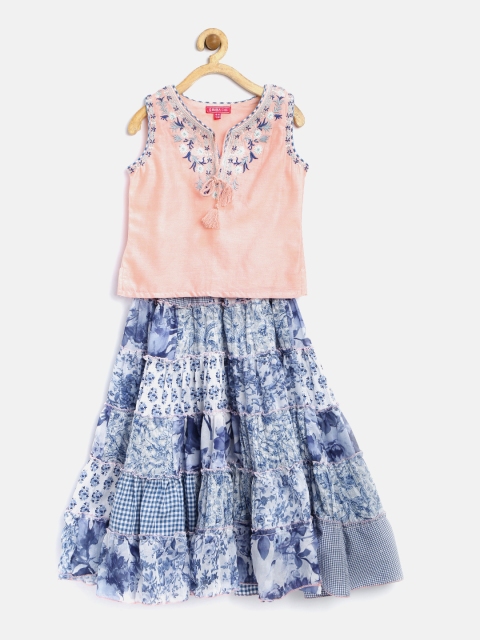 

Biba Girls Peach-Coloured & Blue Printed Co-Ord Set