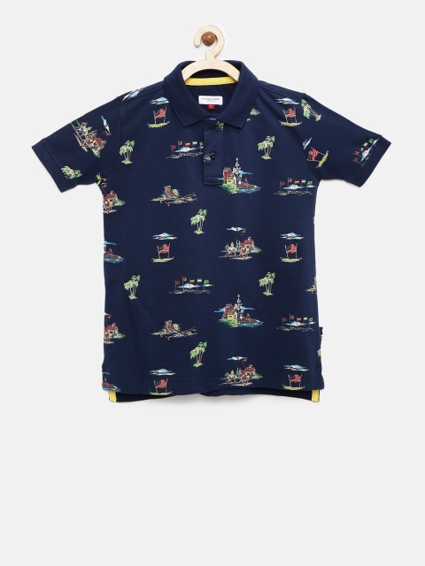 

U.S. Polo Assn. Kids Boys Navy Blue Printed Polo T-shirt