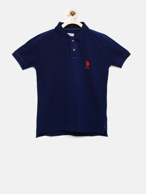 

U.S. Polo Assn. Kids Boys Navy Blue Polo Pure Cotton T-shirt