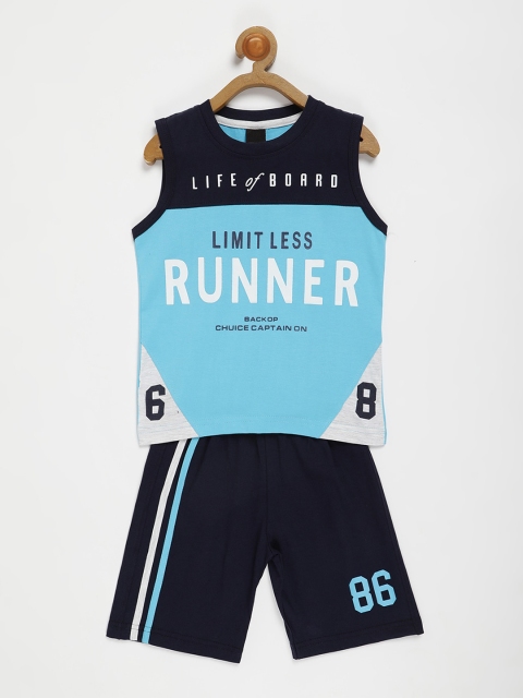 

V2 Value & Variety Boys Blue & Black Printed T-shirt with Shorts