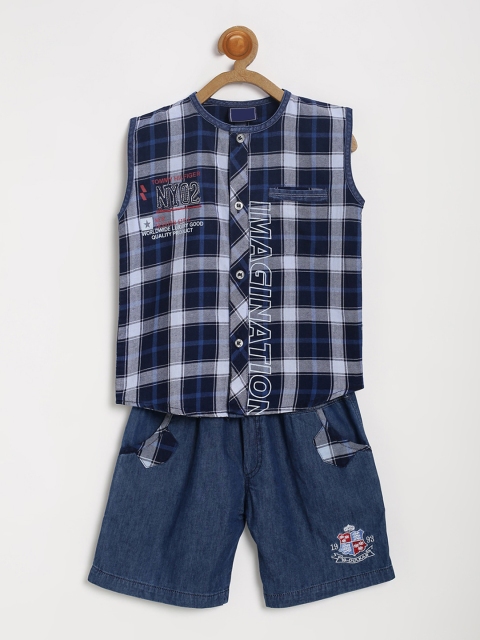 

V2 Value & Variety Boys Blue & White Checked T-shirt with Shorts